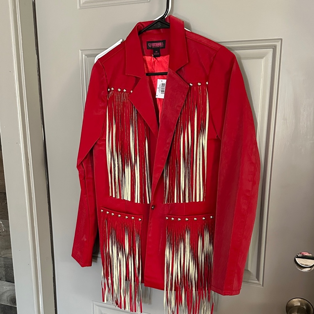 Rock & Roll Cowgirl Red and White Fringe Blazer